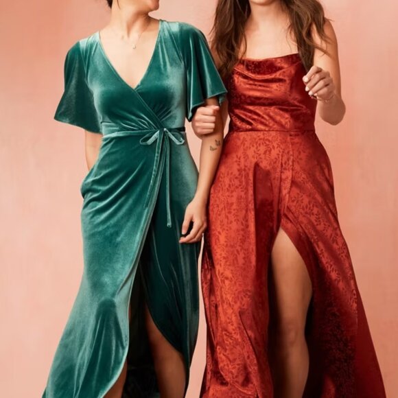 Davids Bridal | Stretch Velvet Flutter Sleeve Dress | Size 10 | Martini Olive - Picture 3 of 7